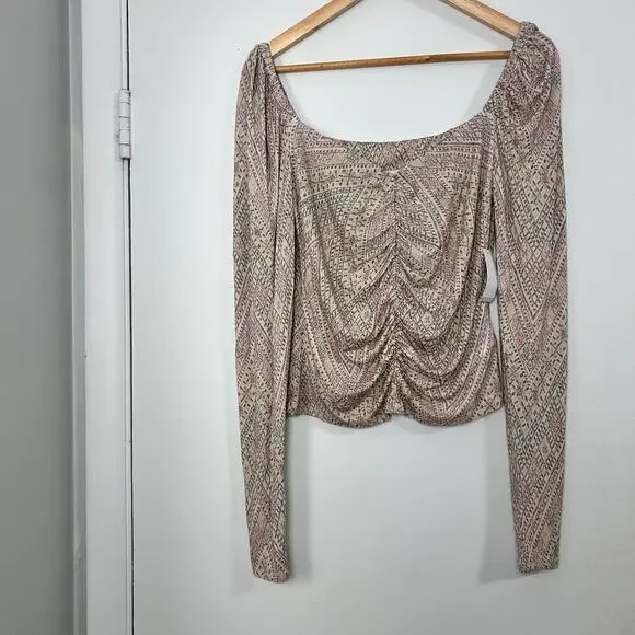 NWT Joie Soft Serafina Top Ruched Long Puff Sleeve Boho Blouse Beige size Medium - Picture 3 of 8